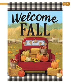 Welcome Fall Red Truck House Flag
