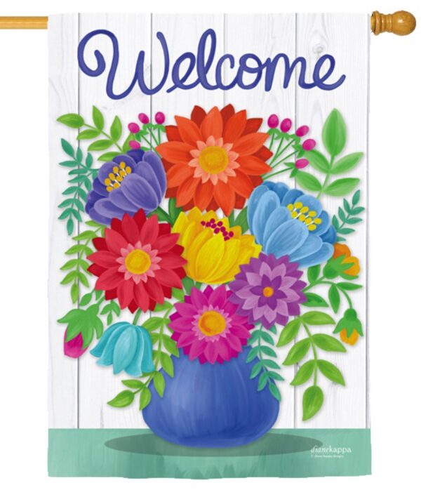 Welcome Flower Bouquet Suede Reflections House Flag