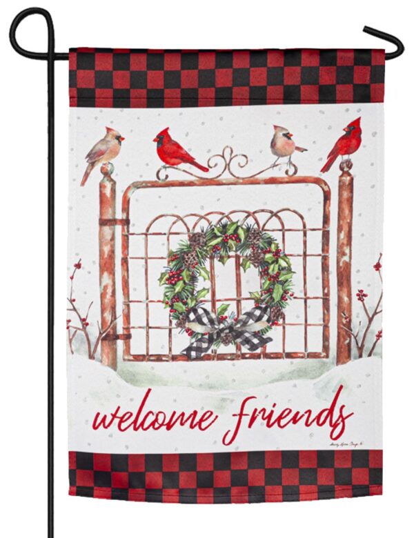 Welcome Friends Cardinal Fence Suede Reflections Garden Flag