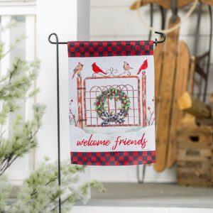 Welcome Friends Cardinal Fence Suede Reflections Garden Flag Live