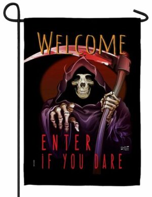 Welcome Grim Reaper Sublimated Garden Flag