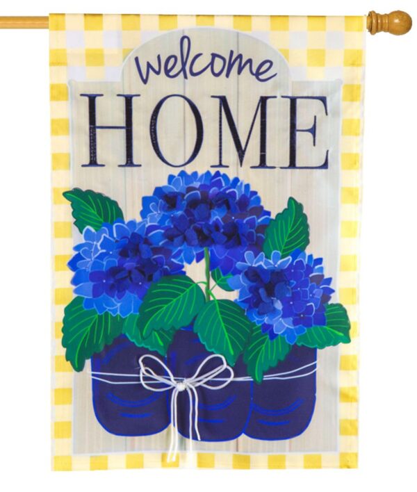 Welcome Home Hydrangeas Applique House Flag