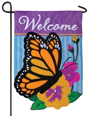 Welcome Monarch Butterfly Double Applique Garden Flag