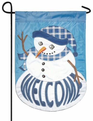 Welcome Plaid Snowman Double Applique Garden Flag