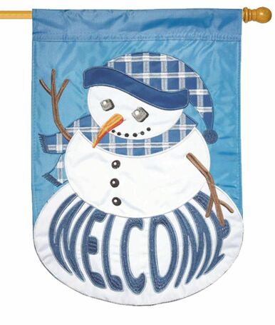 Welcome Plaid Snowman Double Applique House Flag