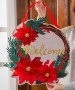 Welcome Poinsettias Wreath Decorative Door Hanger