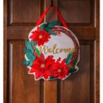 Welcome Poinsettias Wreath Decorative Door Hanger