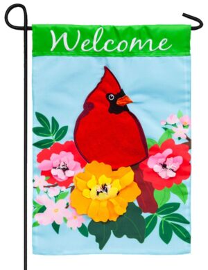 Welcome Spring Cardinal Applique Garden Flag