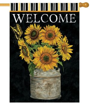 Welcome Sunflowers and Stripes House Flag