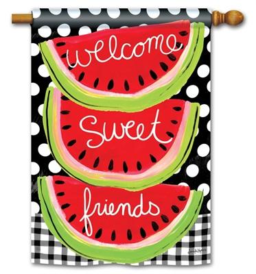 Welcome Sweet Friends Watermelon House Flag