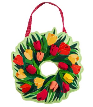 Welcome Tulip Wreath Decorative Door Hanger