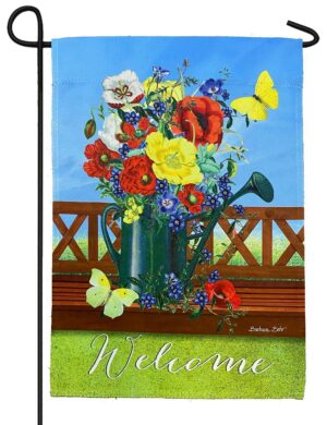 Welcome Watering Can Flower Suede Reflections Garden Flag