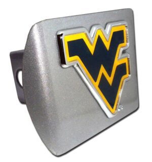 West Virginia University Navy Blue WV Brushed Chrome Hitch Cover
