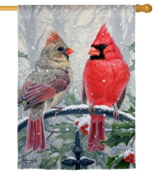 Winter Cardinal Couple Suede Reflections House Flag