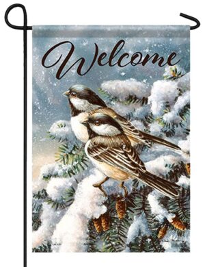 Winter Chickadees on Spruce Garden Flag