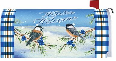 Winter Welcome Chickadees Mailbox Cover