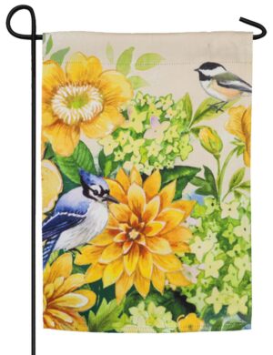 Yellow Flowers and Birds Suede Reflections Garden Flag