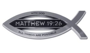 Christian Fish Chrome Car Emblem Matthew 19:26