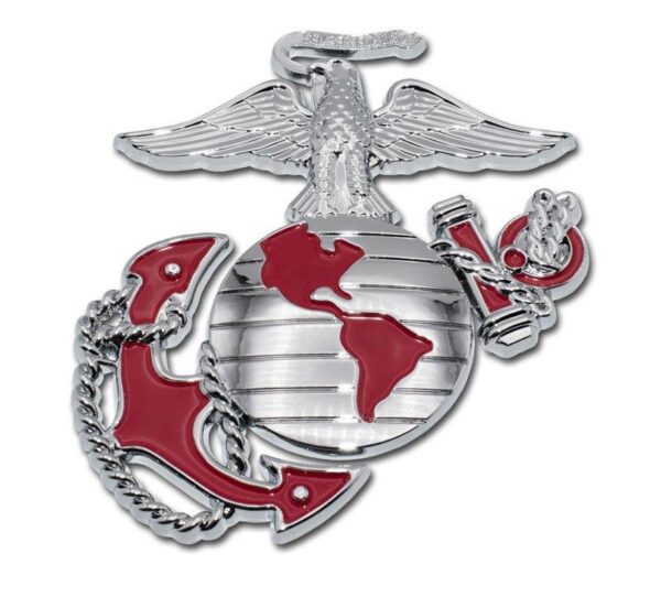 Marines Insignia Premium Chrome Car Emblem with Red Accent