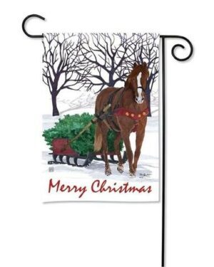 Merry Christmas Horse Drawn Sled Garden Flag