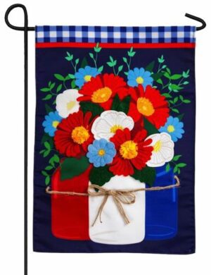 Patriotic Floral Mason Jars Applique Garden Flag