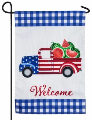 Patriotic Watermelon Truck Decorative Strié Fabric Garden Flag