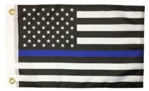 Police Thin Blue Line Black and White American 12x18 Boat Flag