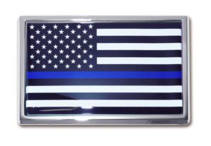 Police Thin Blue Line Black and White American Flag Small Car Emblem