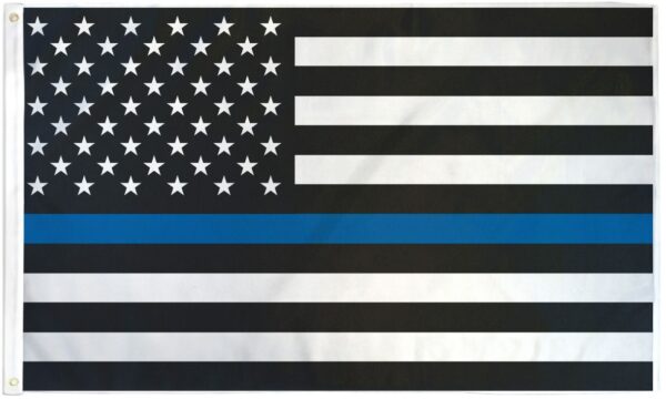 Police Thin Blue Line Black and White American Flags - Printed