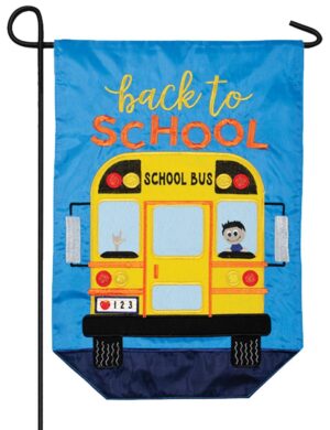 School Bus 2-Sided Applique Garden Flag Back