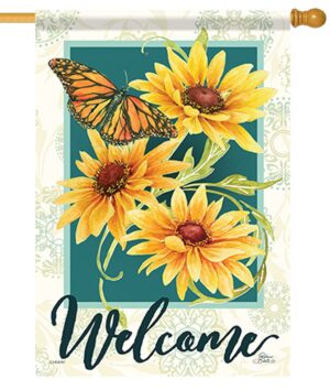 Sunflowers and Butterfly Welcome House Flag