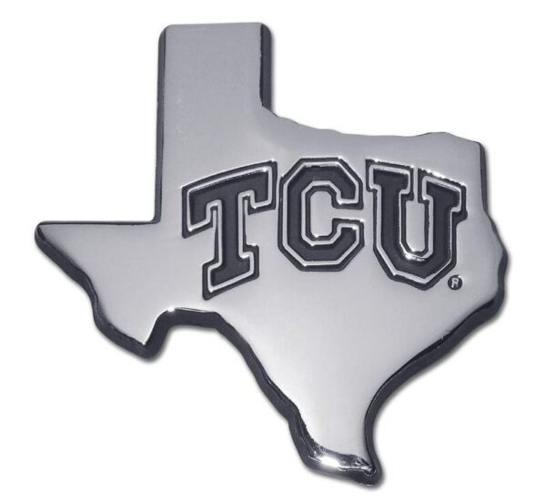 Texas Christian University State Shaped Chrome Car Emblem