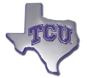 Texas Christian University State Shaped Chrome with Purple Car Emblem