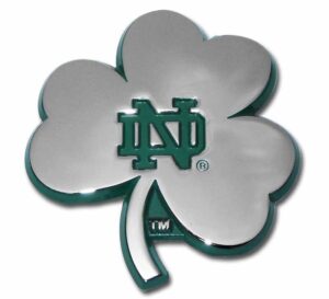 University of Notre Dame Shamrock Chrome and Green Car Emblem