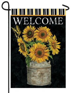 Welcome Sunflowers and Stripes Garden Flag