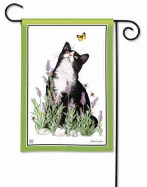 Cat In Lavender Garden Flag