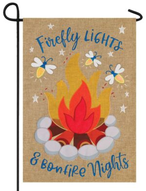 Firefly Bonfire Burlap Double Applique Garden Flag