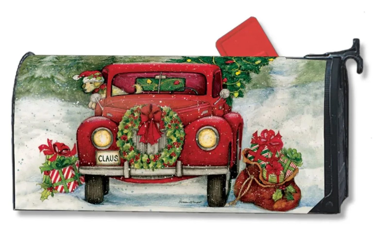 Red Christmas Pickup Truck Mailbox Cover I AmEricas Flags