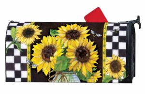 Sunflower Check OVERSIZED Mailbox Cover