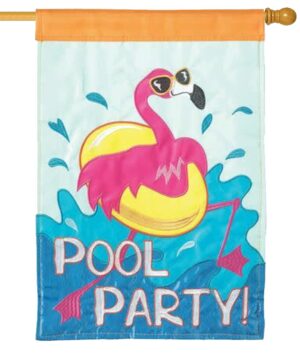 Flamingo Pool Party Double Applique House Flag