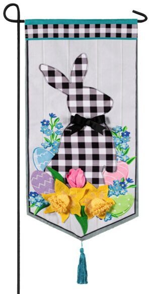 Linen Gingham Easter Bunny Applique Garden Banner