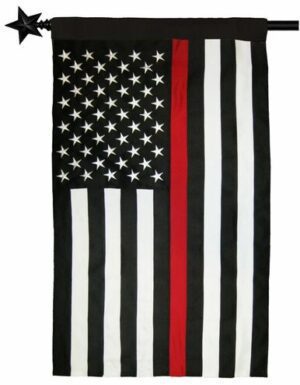 Firefighter Thin Red Line Black and White American Flag 3x5 2-Ply Polyester with Pole Sleeve