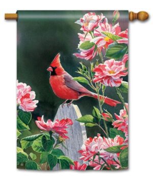 Cardinal With Variegated Roses House Flag