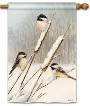 Chickadees in the Snow House Flag