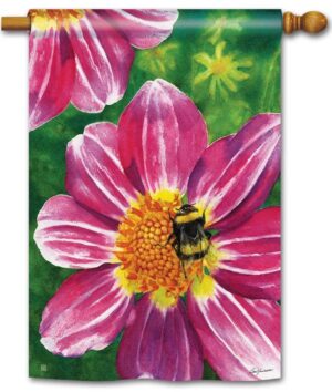 Pink Flower and Bee House Flag