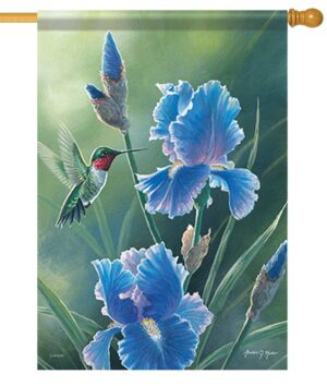 Blue Iris Hummingbird House Flag