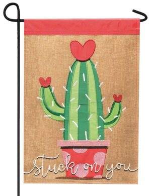 Burlap Cactus Stuck on You Double Applique Garden Flag