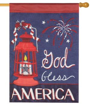 Burlap God Bless America Double Applique House Flag