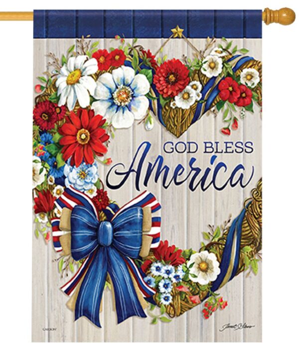 God Bless America Heart Wreath House Flag