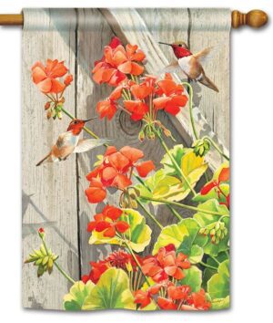 Hummingbirds and Geraniums House Flag